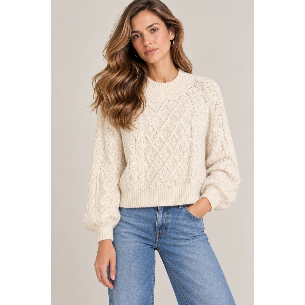 Free People Womens Cream On A Cloud Chuncky Cable Knit Sweater XS Cotton Blend